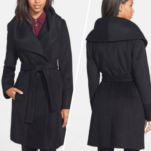 Calvin Klein Wrap Coat Shawl Belted Pea 